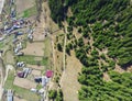 Aerial view of forest and village in countryside of Petru Voda