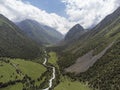 Aerial view of a forested canyon near Bishkek, Kyrgyzstan