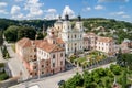 Aerial view of former jesuit collegium and monastery in Kremenets town, Ternopil region, Ukraine