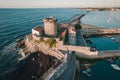 Aerial view of Fort de Socoa at sunset, with unique flysch landform in Ciboure and Saint-Jean-de-Luz, France Royalty Free Stock Photo