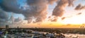 Aerial view of Fort Lauderdale waterway canals, residential homes and skyline at sunset Royalty Free Stock Photo