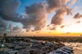 Aerial view of Fort Lauderdale waterway canals, residential homes and skyline at sunset Royalty Free Stock Photo