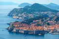 aerial view of the fortress and old city on the seashore and mountains, panorama of the resorts of Dubrovnik in Croatia, Adriatic