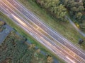 Aerial view of four lane motorway at night Royalty Free Stock Photo