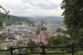 Aerial view of Franciscan Church of the Annunciation in Ljubljana downtown, capital of Slovenia .Architecture and landscape view