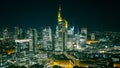 Aerial view of Frankfurt am Main cityscape in Germany at night Royalty Free Stock Photo