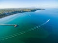 Aerial view of Frankston pier and speedboat Australia Royalty Free Stock Photo