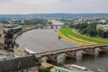 Aerial view from Frauenkirche on Elba river and Augustus Bridge in Dresden, Germany Royalty Free Stock Photo