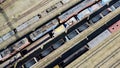 Aerial View of a Freight Rail Yard in Operation Royalty Free Stock Photo