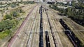 Aerial View of a Freight Rail Yard in Operation Royalty Free Stock Photo