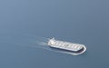 Aerial view of a freighter ship.