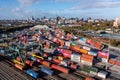 Aerial view of Freightliner Terminal with Birmingham cityscape