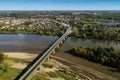 Aerial view of the french ciity Briare and the famous aqueduct which carries canal over the river Loire