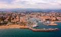 Aerial view of French town of Frejus on Mediterranean coast overlooking marina Royalty Free Stock Photo