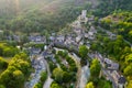 Aerial view of French village of Belcastel with castle in summer Royalty Free Stock Photo