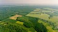 Aerial view of the fresh green forests and fields. Royalty Free Stock Photo