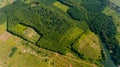 Aerial view of the fresh green forests and fields. Royalty Free Stock Photo