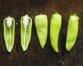 Aerial view of fresh jalapeno pepper on wooden background