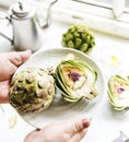 Aerial view of fresh organic artichoke vegetable