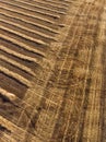 Aerial view of a fresh plowed wheat field