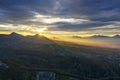 Aerial view of fresh Puncak with sunrise beam Royalty Free Stock Photo