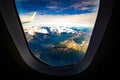 Aerial view frope plane window of Alaska ice mountains covered with snow Royalty Free Stock Photo