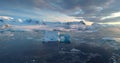 Aerial view of frozen Antarctica iceberg arch