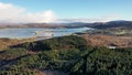 Aerial view of a frozen Bonny Glen Woods by Portnoo in County Donegal, Ireland.