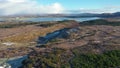 Aerial view of a frozen Bonny Glen Woods by Portnoo in County Donegal, Ireland.