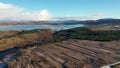 Aerial view of a frozen Bonny Glen Woods by Portnoo in County Donegal, Ireland.