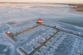 Aerial View of Frozen Choptank River and Lighthouse