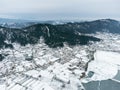 Aerial view of Frozen Golcuk lake at Odemis Izmir in winter season Royalty Free Stock Photo
