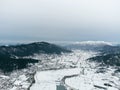 Aerial view of Frozen Golcuk lake at Odemis Izmir in winter season Royalty Free Stock Photo