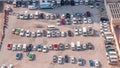 Aerial view full cars at large outdoor parking lots timelapse in Dubai, UAE.