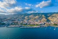 Aerial view of Funchal city center panorama in Madeira island in the evening Royalty Free Stock Photo