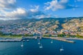 Aerial view of Funchal city center panorama in Madeira island in the evening Royalty Free Stock Photo