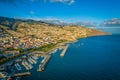 Aerial view of Funchal city center panorama in Madeira island in the evening Royalty Free Stock Photo