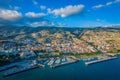 Aerial view of Funchal city center panorama in Madeira island in the evening Royalty Free Stock Photo