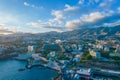 Aerial view of Funchal city center panorama in Madeira island in the evening Royalty Free Stock Photo