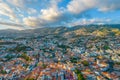 Aerial view of Funchal city center panorama in Madeira island in the evening Royalty Free Stock Photo