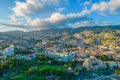 Aerial view of Funchal city center panorama in Madeira island in the evening Royalty Free Stock Photo