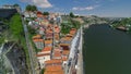 Aerial view of Funicular dos Guindais and picturesque houses in historic centre of Porto city timelapse, Portugal Royalty Free Stock Photo