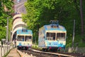 Aerial view of Funicular on a sunny springs day in Kyiv. It connects historic Uppertown and lower neighborhood of Podil Royalty Free Stock Photo