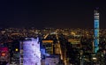 Panoramic of Futuristic Buildings and Towers in Manhattan, New York City, USA. Illuminated Skyscrapers at the Big Apple. Royalty Free Stock Photo