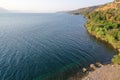 Aerial view of the Fuxian Lake coast with boats, Yunnan - China Royalty Free Stock Photo