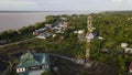 Aerial view of 4g and 5g cellular telecommunication towers at rural area Royalty Free Stock Photo