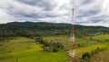 Aerial view of 4g and 5g cellular telecommunication towers at rural area Royalty Free Stock Photo