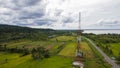 Aerial view of 4g and 5g cellular telecommunication towers at rural area Royalty Free Stock Photo