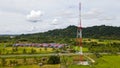 Aerial view of 4g and 5g cellular telecommunication towers at rural area Royalty Free Stock Photo