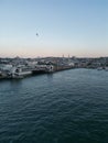 Aerial view of Galata bridge of Golden Horn bay and Eminonu stat